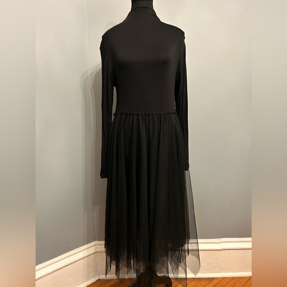 S-DEER Long Sleeve Triple Layer Tulle Skirt Black Dress, size M